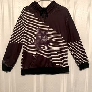 Black Cat Striped Sweatshirt